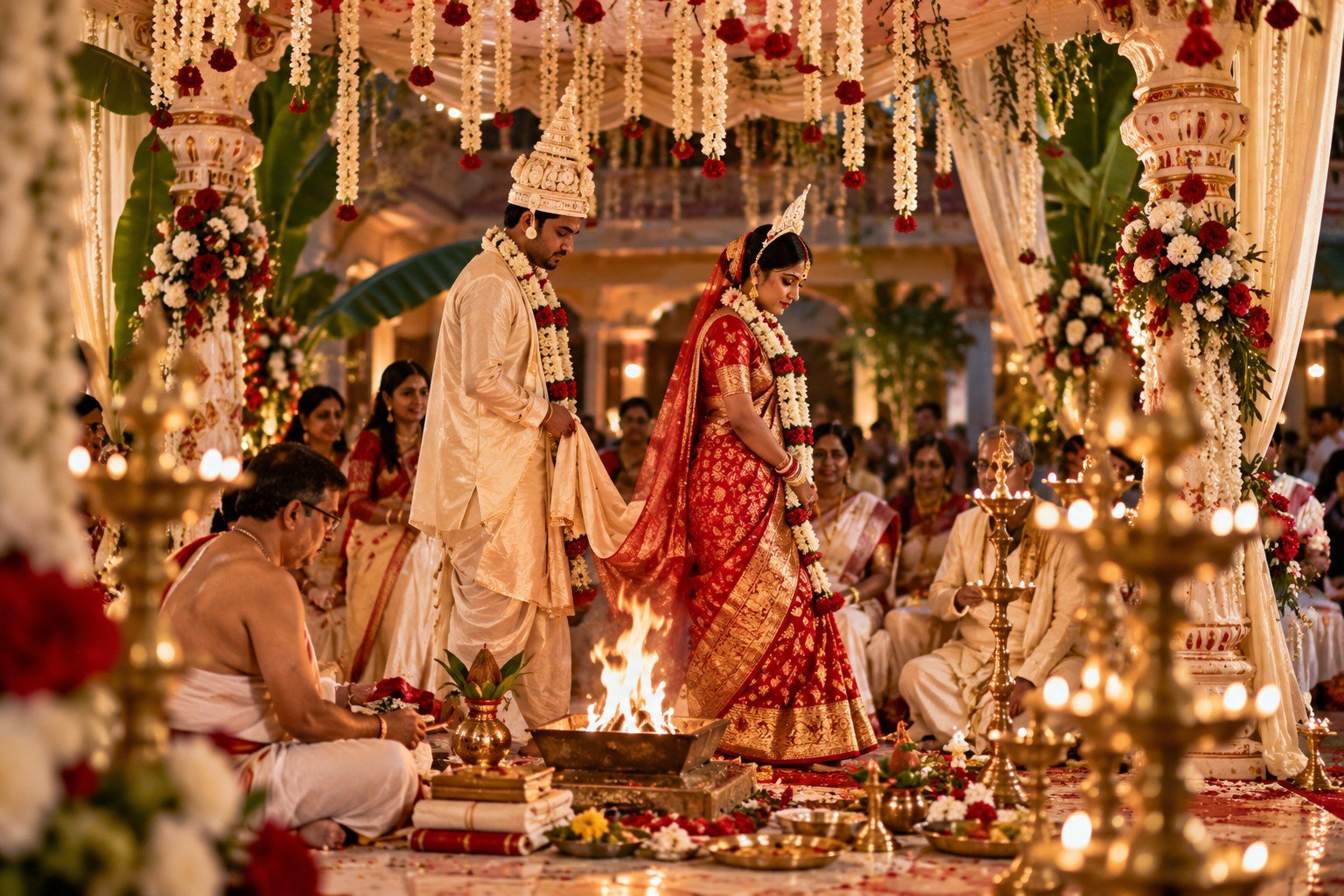 Elegant wedding mandap and floral décor